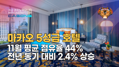 마카오 5성급 호텔 11월 평균 점유율 44%